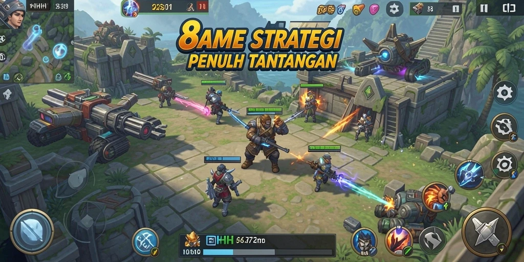 Tangkapan layar utama 8HHH yang memperlihatkan aksi strategi intens.