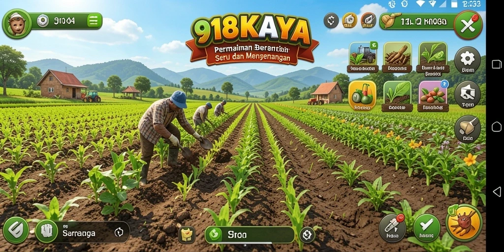 Tampilan gameplay menawan dari 918KAYA dengan suasana pertanian yang asri.