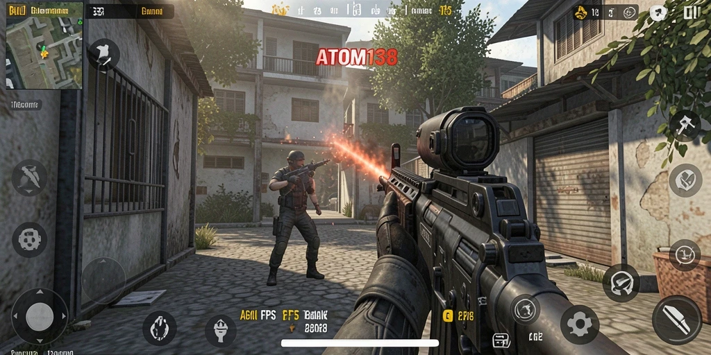 Gameplay seru ATOM138 dalam aksi tembak-menembak yang mendebarkan.