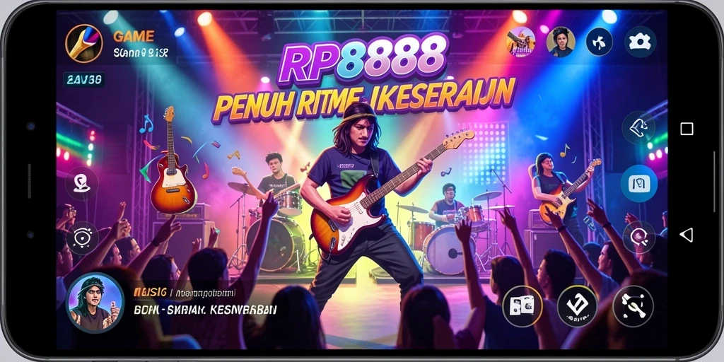 Screenshot gameplay RP8888 menampilkan pemain bersenang-senang di panggung musik.